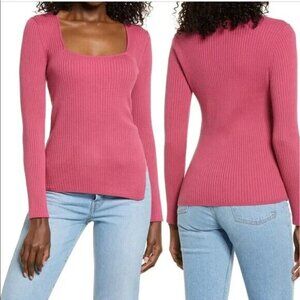 OPEN Edit BNWOT Women Ribbed Scoop Neck Sweater Sz Small Pink Malaga